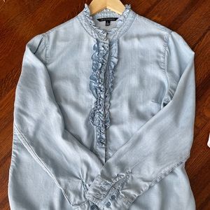 Eva Longoria Tulia Ruffle Detail Chambray shirt